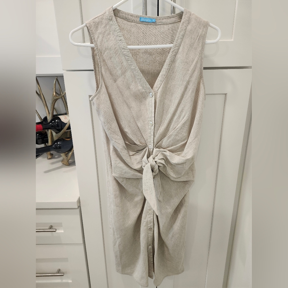 J. Mclaughlin Selena Linen  Sleeveless Knot Front Dress - Picture 3 of 10